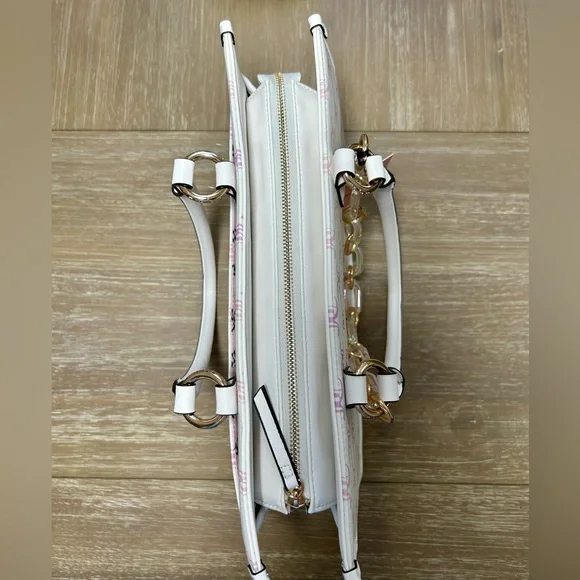 NWT Juicy Couture Bling Logo Tote Bag Pink White Chain Handle Purse HTF - Picture 9 of 14